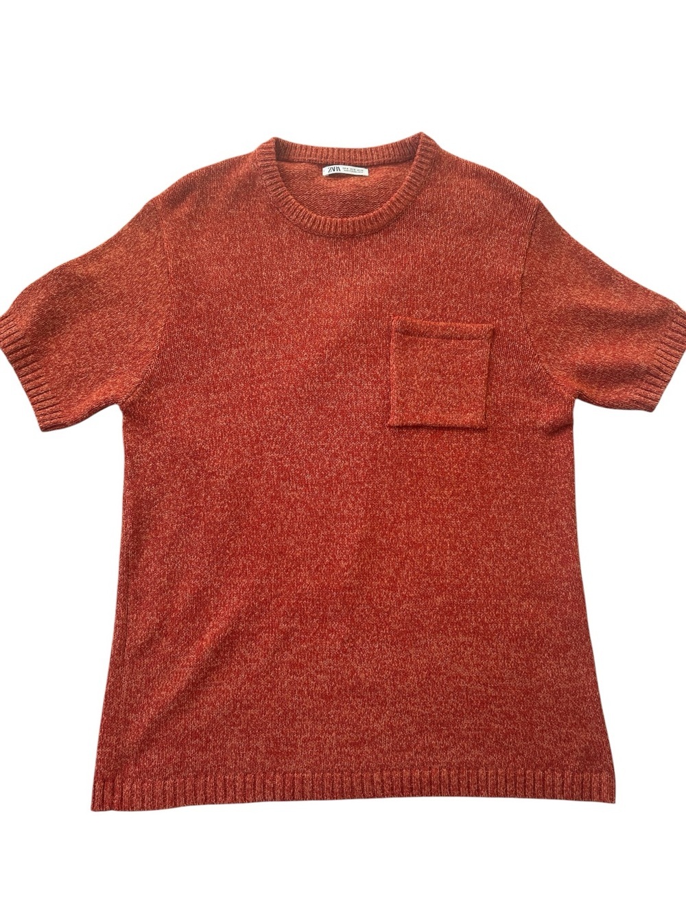 Zara Men's Short-Sleeve Crewneck Sweater in Burnt Orange